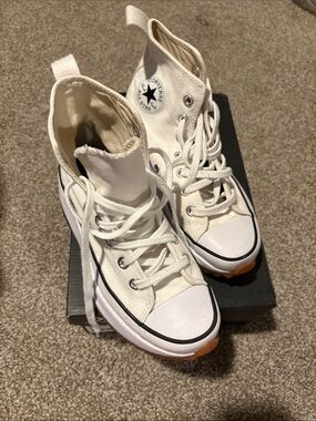 Converse White High-Top Platform Sneakers with Black Trim and Gum Outsole